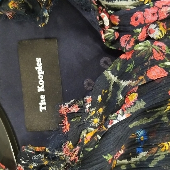 💕THE KOOPLES💕 Blue Bird Print Dress ~ Floral Long Sleeve 100% Silk Crepe Small - Picture 15 of 16